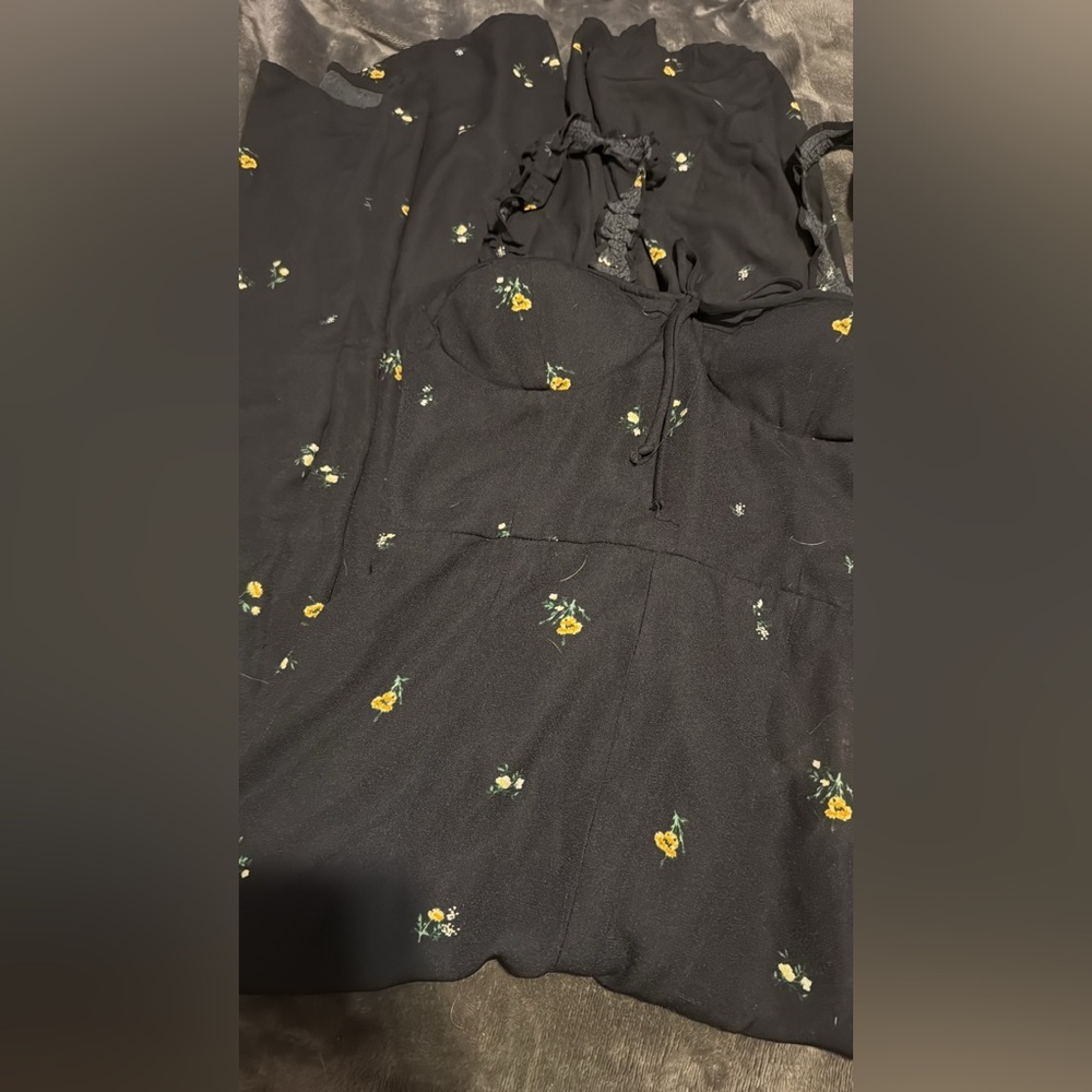 Black Floral Jumpsuit with Yellow Accents
